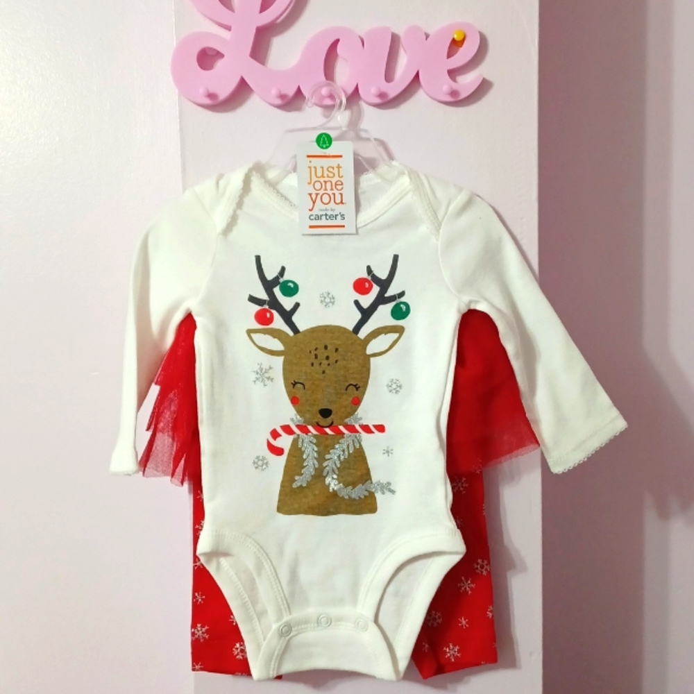 Brand new 3 months Carters reindeer baby girl outfit